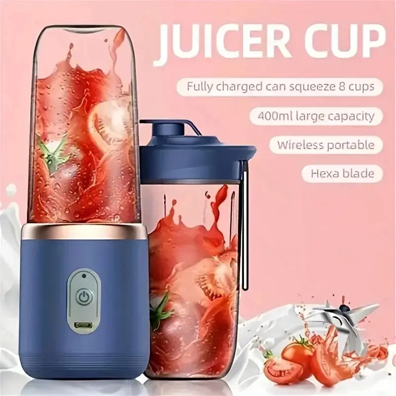 "Portable USB Blender – 6-Blade Rechargeable Smoothie Maker"